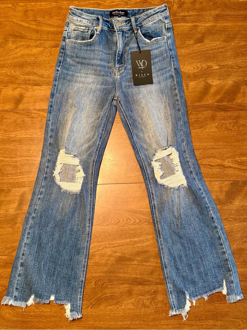 NWT Wild Oak Boutique x Risen Jeans Distressed Straight Leg Size 5/27